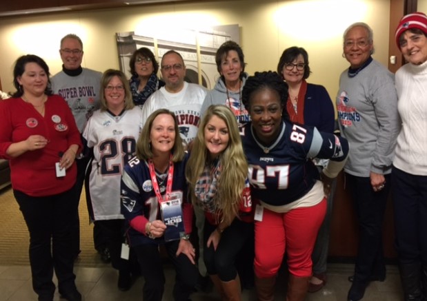 WSB employees dressed in Patriots gear